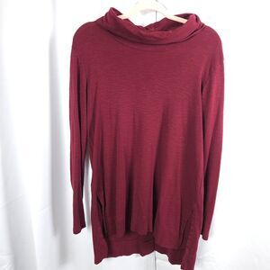 J. Jill Womens Medium Burgundy Long Sleeve Pima Cowl Neck Tunic Womens Top